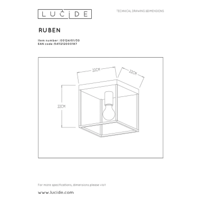 lafabryka.pl Plafon RUBEN 1xE27 Black 00124/01/30 Lucide
